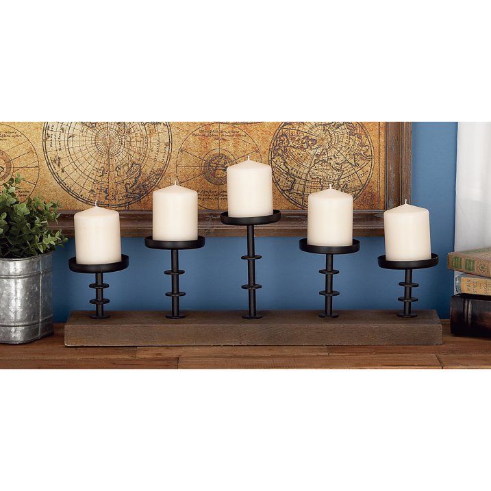 DecMode 5 Holder Brown Mango Wood Handmade Pillar Candelabra with Wood Base - SJB-DIAMOND ELITES