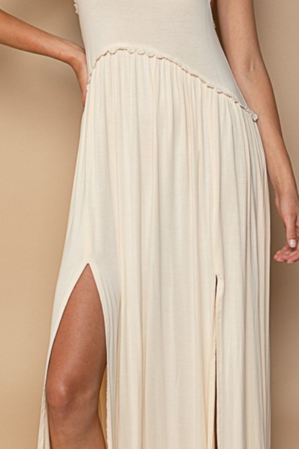 Sleeveless Back Zipper Front Slit Maxi Dress – Racerback Maxi Dress, Slit Detail Dress, Sleeveless Maxi Dress, Babydoll Silhouette Dress, Knit Maxi Dress, Front Slit Dress, Elegant Maxi Dress Stevvex