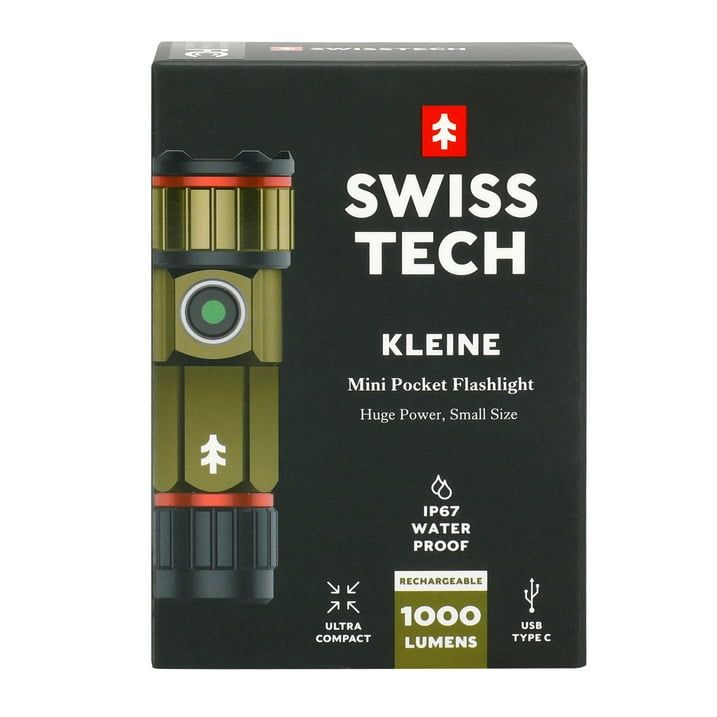 Swiss Tech 1000LM Mini LED Rechargeable Turbo Flashlight, IP67 Weatherproof, 0.18lbs, Green - SJB-DIAMOND ELITES