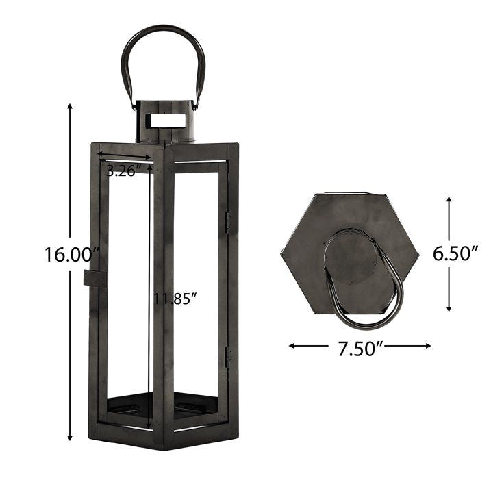 Brianna Stainless Steel Outdoor 16" Lantern, Black - SJB-DIAMOND ELITES