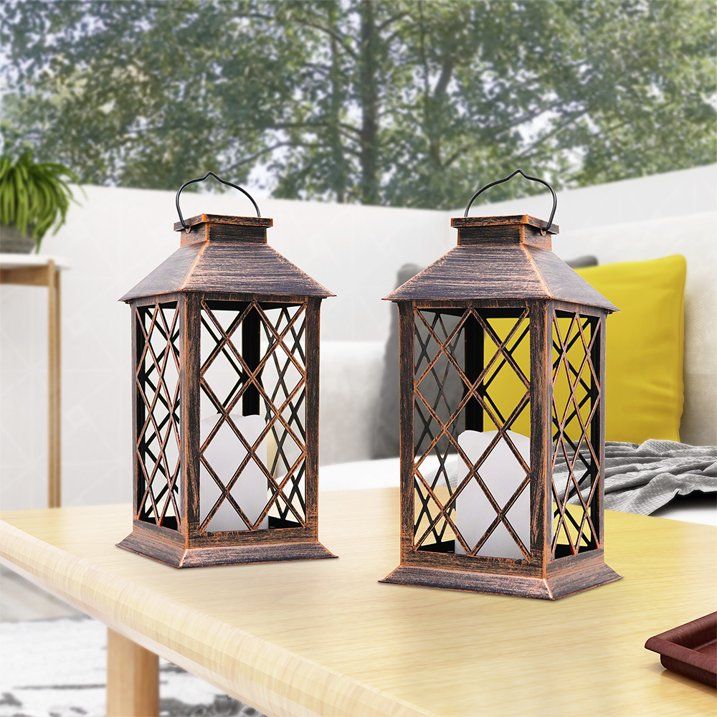Abble Outdoor ,13'' x 5.5'' x 5.5'' Yard Classic Asymmetrical Plastic Lantern, Bronze, 2 -Pieces - SJB-DIAMOND ELITES