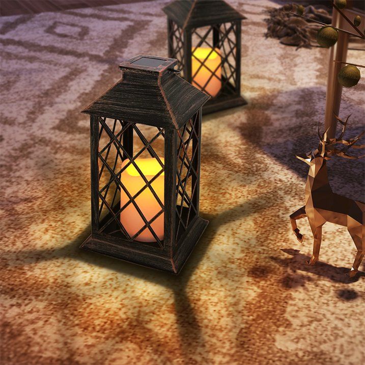 Abble Outdoor ,13'' x 5.5'' x 5.5'' Yard Classic Asymmetrical Plastic Lantern, Bronze, 2 -Pieces - SJB-DIAMOND ELITES