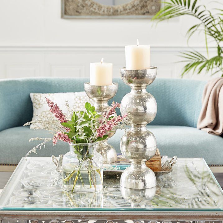 DecMode Silver Metal Handmade Pillar Candle Holder - SJB-DIAMOND ELITES