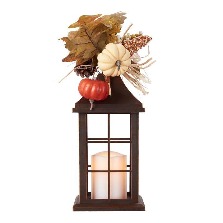 Way To Celebrate Harvest Set Of 2 Wood Color Lanterns- Pumpkin with LED battery candle - SJB-DIAMOND ELITES