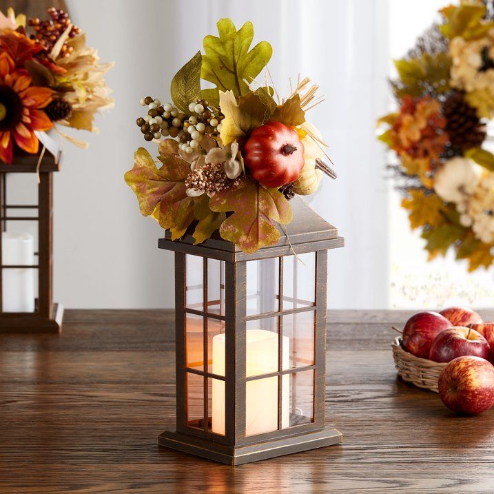 Way To Celebrate Harvest Set Of 2 Wood Color Lanterns- Pumpkin with LED battery candle - SJB-DIAMOND ELITES