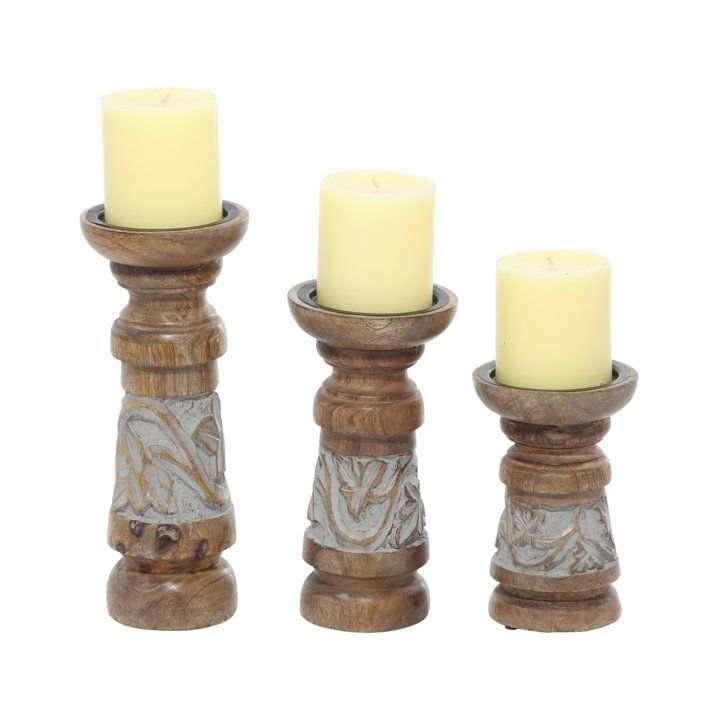 DecMode 3 Candle Bronze Wood Candle Holder, Set of 3 - SJB-DIAMOND ELITES