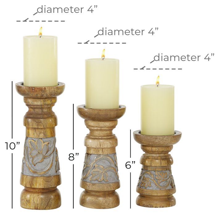 DecMode 3 Candle Bronze Wood Candle Holder, Set of 3 - SJB-DIAMOND ELITES
