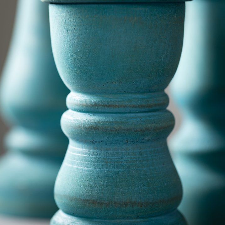 Sullivans Turquoise Wood Pillar Candle Holders Set of 3, 13.25"H, 10"H & 7.5"H Multicolored - SJB-DIAMOND ELITES