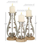 DecMode 3 Candle Silver Metal Candle Holder, Set of 3 - SJB-DIAMOND ELITES