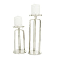 CosmoLiving by Cosmopolitan 2 Candle Silver Aluminum Geometric Pillar Candle Holder, Set of 2 - SJB-DIAMOND ELITES