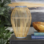 DecMode 16" Handmade Open Frame Brown Bamboo Vase with Blue Metal Accents - SJB-DIAMOND ELITES