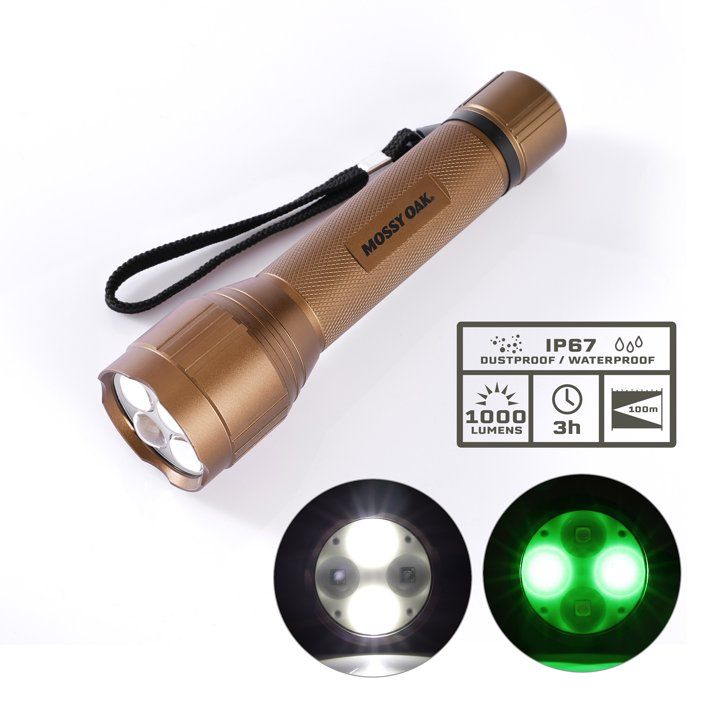 MossyOak Hunting IP67 Waterproof 1000 Lumens Flashlight, with Green Light - SJB-DIAMOND ELITES
