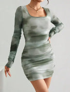 Ladies' Square Neck Printed Fashionable Slim Fit Dress With A Wrapped Buttocks - SJB-DIAMOND ELITES