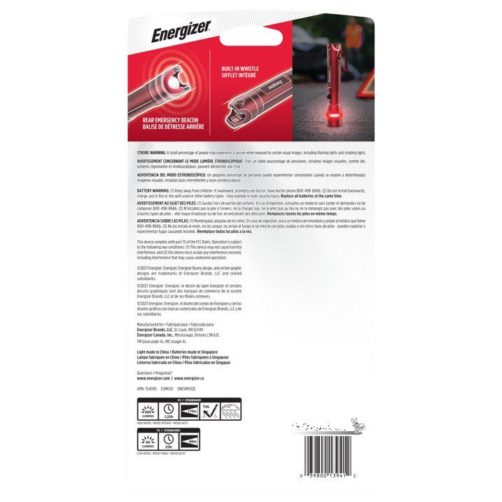 Energizer Hand Held LED Light With Beacon and Whistle, 300 Lumen Emergency Flashlight, Batteries Included - SJB-DIAMOND ELITES