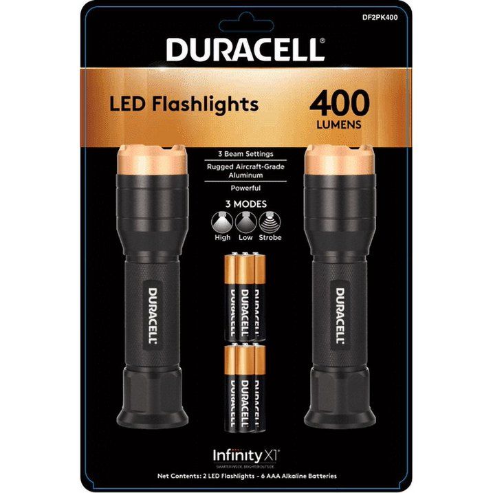 Duracell 2 Pack 400 LM LED Flashlights, with 3 Beam Settings, Duracell AAA Batteries Included. - SJB-DIAMOND ELITES