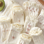 9 Pairs Floral & Bow Print Socks, Sweet & Cute Ruffle Socks, Women's Stockings & Hosiery Lootquake LLC