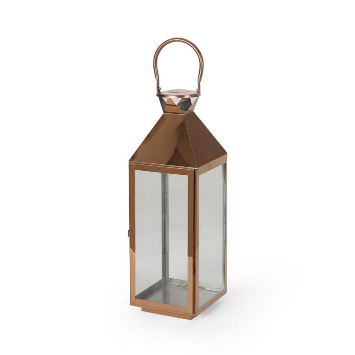 Noble House Tulsa 22" Modern Outdoor Stainless Steel Lantern in Rose Gold - SJB-DIAMOND ELITES