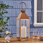 Noble House Tulsa 22" Modern Outdoor Stainless Steel Lantern in Rose Gold - SJB-DIAMOND ELITES