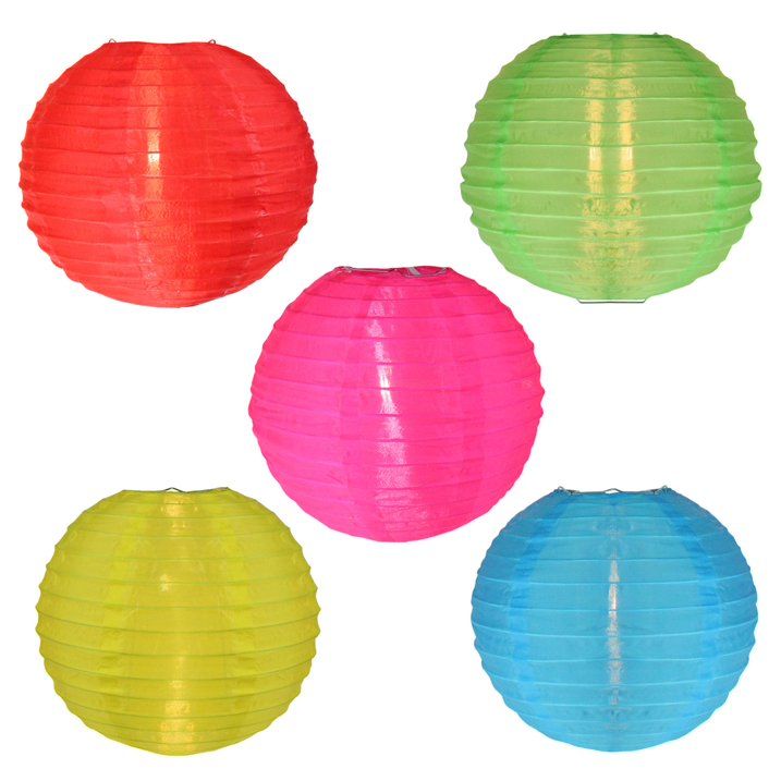 Set of 5 Multi-Color Chinese Lantern Garden Patio Lights - White Wire - SJB-DIAMOND ELITES