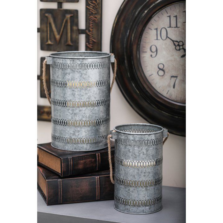 DecMode 12", 10"H Coastal Lantern, Gray, 2 - Pieces - SJB-DIAMOND ELITES