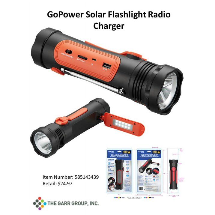 GoPower Emergency Solar LED Flashlight with AM/FM/Weather Band Radio - SJB-DIAMOND ELITES