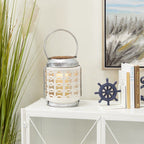 DecMode 8"W, 10"H Coastal Stoneware Lantern, White, 1 - Piece - SJB-DIAMOND ELITES