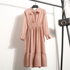Long Sleeve Floral Print Chiffon Dress - Medium Lace Up Slim Fit Women's Dress