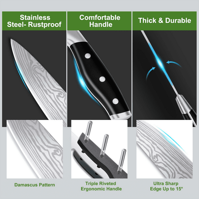 23 Pcs Kitchen Knife Set with Block, High Carbon Stainless Steel Chef Knife Set, Ultra Sharp, Full-Tang Design EasyOptionXY LLC
