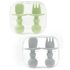 4 Pcs Baby Spoons Self Feeding 6 Months, Silicone Baby Spoons First Stage and Baby Fork, Toddler Utensils for Baby Led Weaning with 2 Cases (Green, Grey) EasyOptionXY LLC