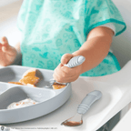Bumkins Toddler Fork and Spoon Set, Stainless Steel & Silicone for 18 Mos+ (Gray) EasyOptionXY LLC