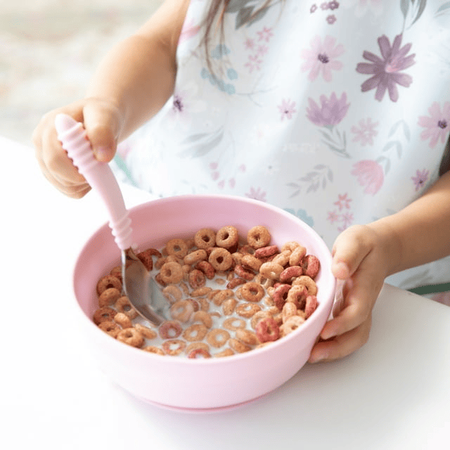Bumkins Toddler Fork and Spoon Set, Stainless Steel & Silicone Utensils for Babies and Kids 18 Mos+ (Pink) EasyOptionXY LLC