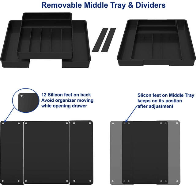 SimpleHouseware Expandable Kitchen Drawer Flatware Organizer, Black EasyOptionXY LLC