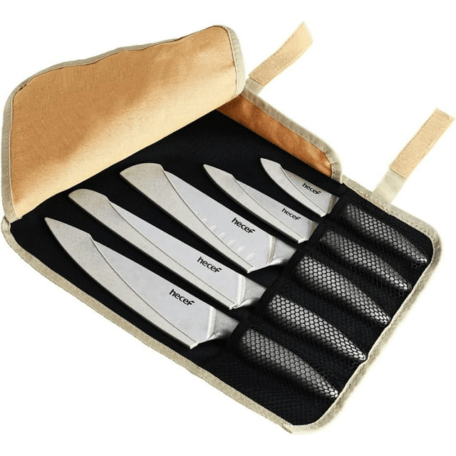 Hecef 11-Piece Kitchen Knife Set, Stonewashed Steel Ultra Sharp Japanese Chef knives with Roll Bag and Sheaths - SJB-DIAMOND ELITES