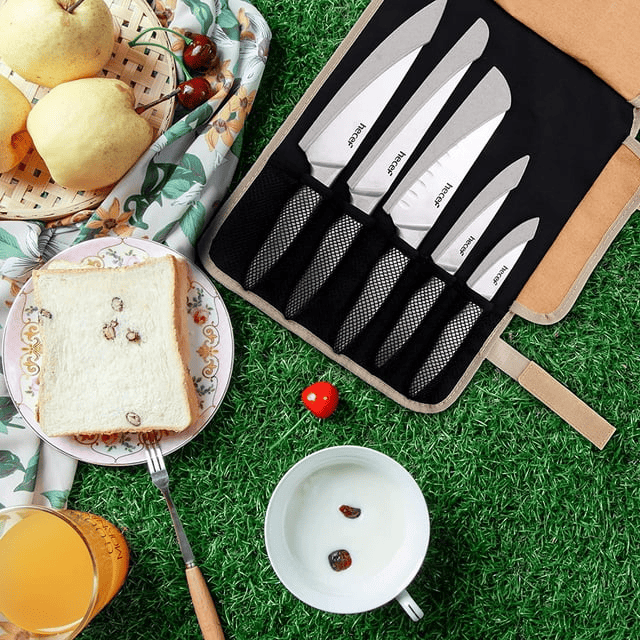 Hecef 11-Piece Kitchen Knife Set, Stonewashed Steel Ultra Sharp Japanese Chef knives with Roll Bag and Sheaths - SJB-DIAMOND ELITES