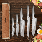 Hecef 11-Piece Kitchen Knife Set, Stonewashed Steel Ultra Sharp Japanese Chef knives with Roll Bag and Sheaths - SJB-DIAMOND ELITES