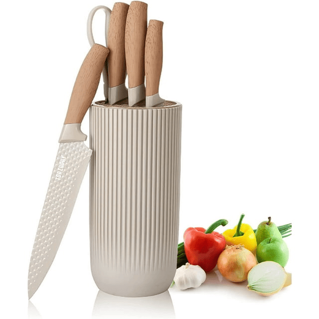 Kitchen Knife Set, 6-Pieces Khaki Sharp Knife Set for Kitchen, Non-stick Non-slip Stainless Steel Chef Knife Set with Universal Knife Block Suitable for Home Restaurant - SJB-DIAMOND ELITES