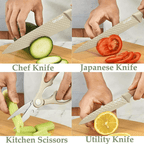 Kitchen Knife Set, 6-Pieces Khaki Sharp Knife Set for Kitchen, Non-stick Non-slip Stainless Steel Chef Knife Set with Universal Knife Block Suitable for Home Restaurant - SJB-DIAMOND ELITES
