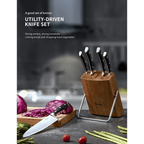 Kitchen Knife Set, 6-Piece Knife Set with Wooden Block, Super Sharp, Handle High Carbon Stainless Steel Cutlery Knife Block Set, Dishwasher Safe, Paring - SJB-DIAMOND ELITES