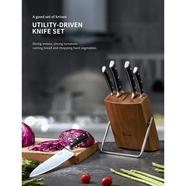 Kitchen Knife Set, 6-Piece Knife Set with Wooden Block, Super Sharp, Handle High Carbon Stainless Steel Cutlery Knife Block Set, Dishwasher Safe, Paring - SJB-DIAMOND ELITES