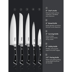 Kitchen Knife Set, 6-Piece Knife Set with Wooden Block, Super Sharp, Handle High Carbon Stainless Steel Cutlery Knife Block Set, Dishwasher Safe, Paring - SJB-DIAMOND ELITES