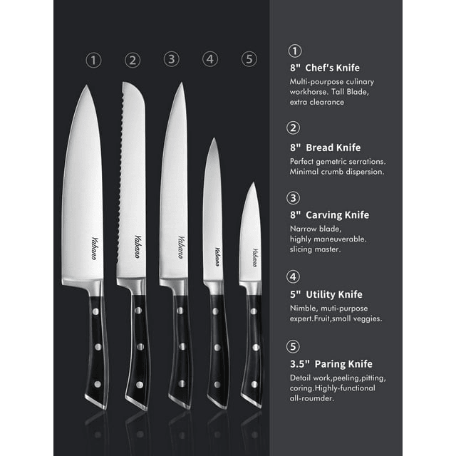 Kitchen Knife Set, 6-Piece Knife Set with Wooden Block, Super Sharp, Handle High Carbon Stainless Steel Cutlery Knife Block Set, Dishwasher Safe, Paring - SJB-DIAMOND ELITES