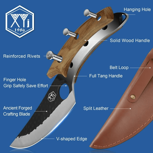XYJ FULL TANG 6 Inch Kitchen Chef Knife High Carbon Steel Slicing Cleavers, Boning Knife Chef Fishing Knives For Camping Kitchen or Outdoor BBQ Butcher Knife With Carrying Leather Sheath - SJB-DIAMOND ELITES