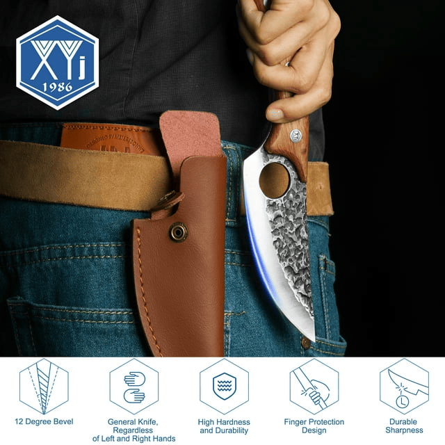 XYJ FULL TANG 6 Inch Kitchen Chef Knife High Carbon Steel Slicing Cleavers, Boning Knife Chef Fishing Knives For Camping Kitchen or Outdoor BBQ Butcher Knife With Carrying Leather Sheath - SJB-DIAMOND ELITES