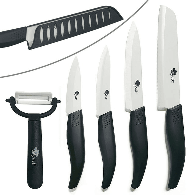 Rirool 5 Pcs Ceramic Knife Set, Professional Home Kitchen Knife with Covers, 6" Chef Knife, 5" Utility Knife, 4" Fruit Knife, 3" Paring Knife and a Peeler - SJB-DIAMOND ELITES