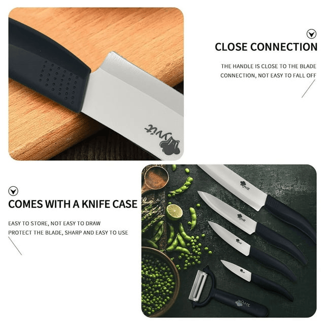 Rirool 5 Pcs Ceramic Knife Set, Professional Home Kitchen Knife with Covers, 6" Chef Knife, 5" Utility Knife, 4" Fruit Knife, 3" Paring Knife and a Peeler - SJB-DIAMOND ELITES