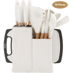 19 Pcs Knife Sets for Kitchen with Block, with 9 Piece Silicone Cooking Utensils Set 5 Piece Sharp Stainless Steel Chef Knives Scissors Whisk Tongs and Cutting Board (19 in 1) (Beige) - SJB-DIAMOND ELITES