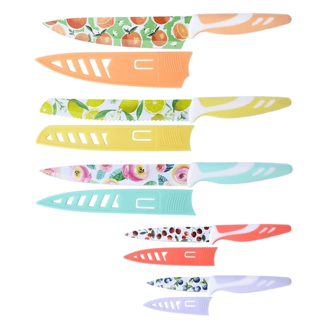 UPTRUST Knife Set, 10-piece Kitchen Knife Set Nonstick Coated with 5 Blade Guard, Multicolored Fruit Knives, Perfect as Kitchen Gifts - SJB-DIAMOND ELITES