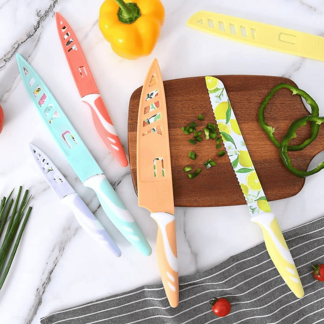 UPTRUST Knife Set, 10-piece Kitchen Knife Set Nonstick Coated with 5 Blade Guard, Multicolored Fruit Knives, Perfect as Kitchen Gifts - SJB-DIAMOND ELITES