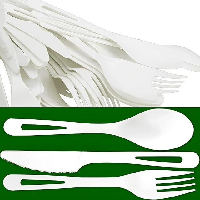Avant Grub Eco-Safe White Plastic Corn Resin Cutlery Combo Set, 50 Knives, Spoons, Forks - 150 Count - SJB-DIAMOND ELITES