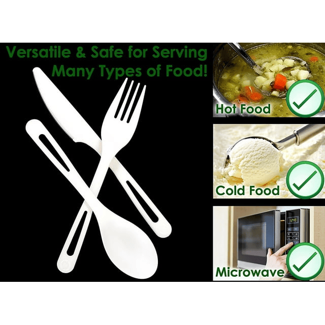Avant Grub Eco-Safe White Plastic Corn Resin Cutlery Combo Set, 50 Knives, Spoons, Forks - 150 Count - SJB-DIAMOND ELITES